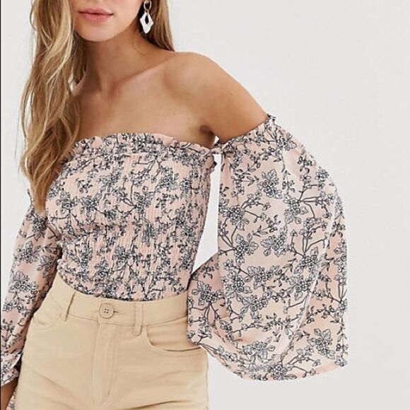 Parisian Sexy Floral Shirred Off Shoulder Top Size 14 - Picture 11 of 13